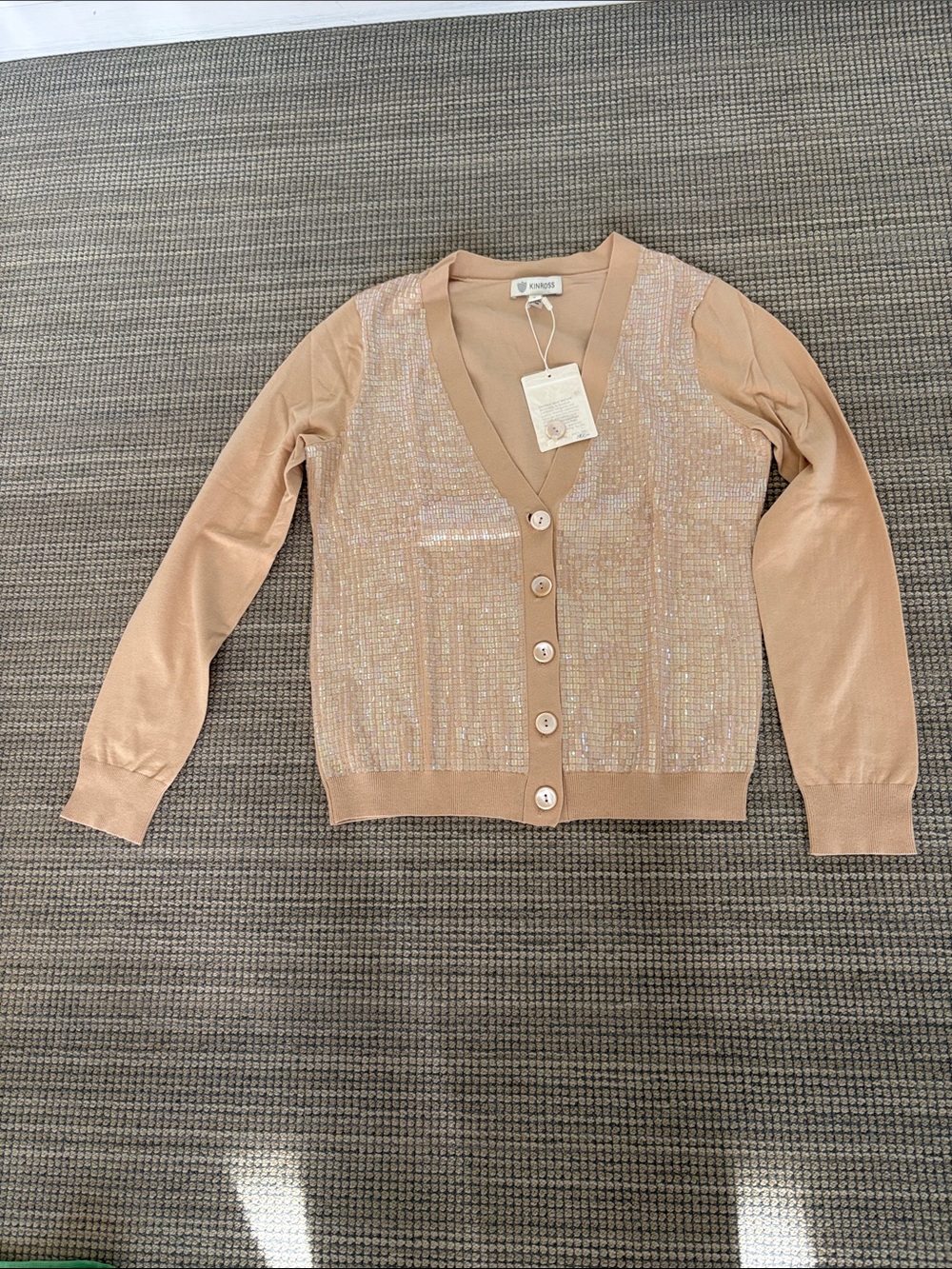 New with tags Kinross Tan Shimmer V-Neck Button Cardigan